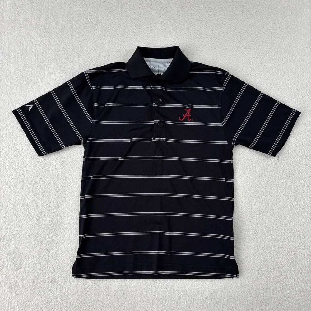 ALABAMA‎ CRIMSON TIDE Boys Performance Polo Shirt XS Black Stretch Football Golf